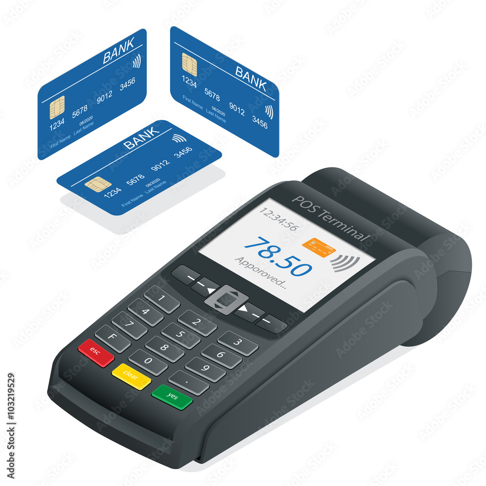 Credit card terminal on a white background. POS Terminal and debit