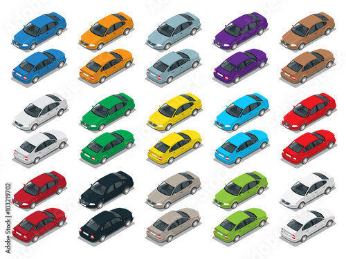 Sedan Car, Sedan automobile. Flat isometric high quality city transport icon set