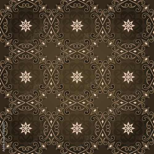 Vintage seamless lace golden texture on brown.