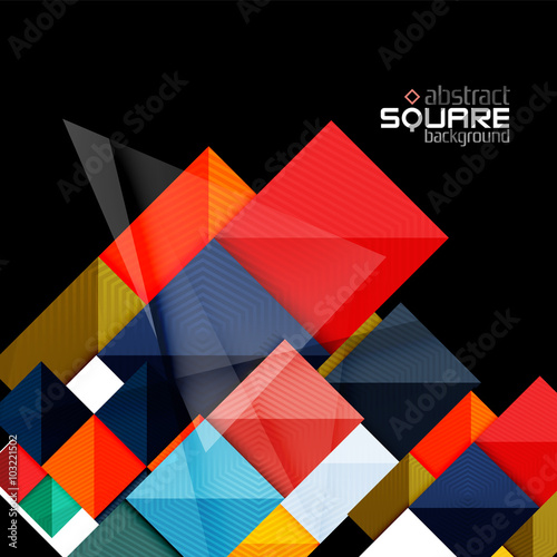 Glossy color squares on black. Geometric abstract background