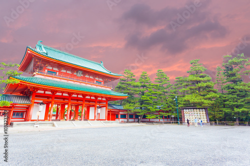 Heian Jingu Shrine Sunset Entry Gate Ro-Mon Angled