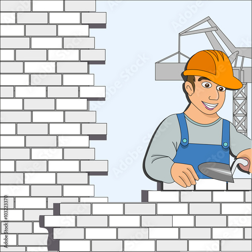 builder with a brick wall for design