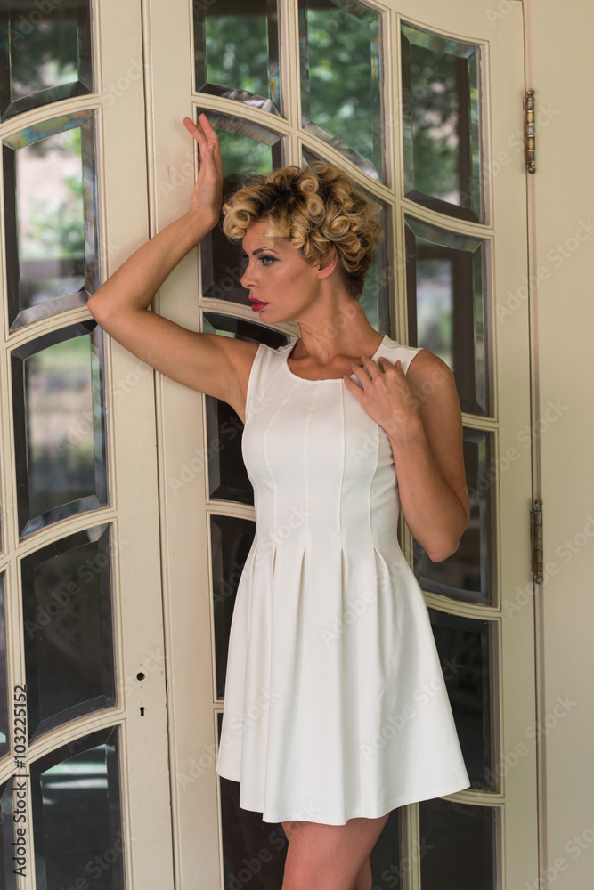 girl with short white dress girl with short white dress