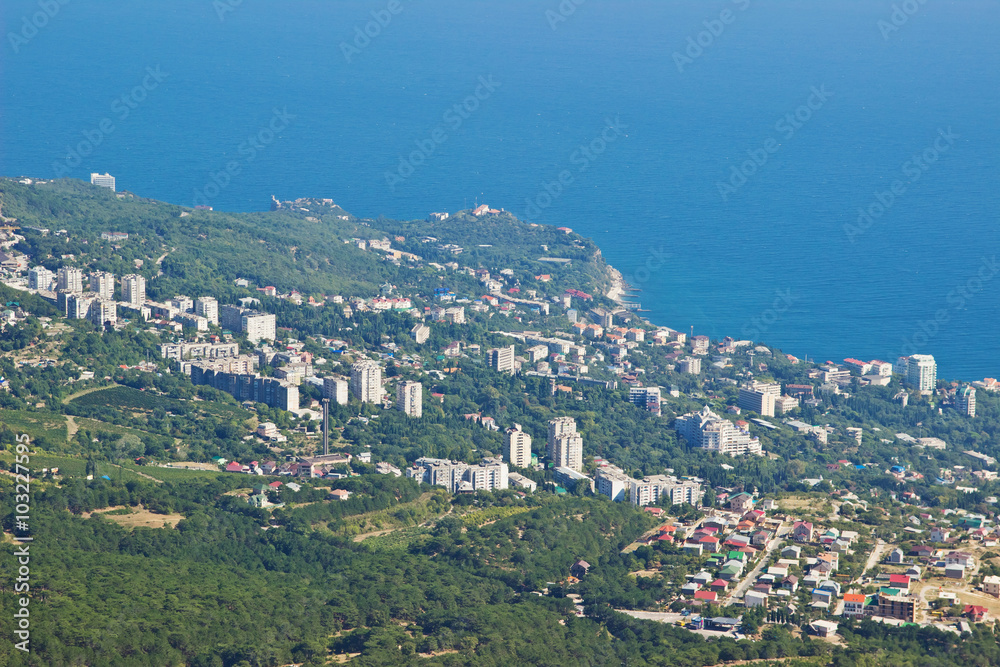 Aerial view of Yalta from Ai-Petri mountain. Crimea, Russia