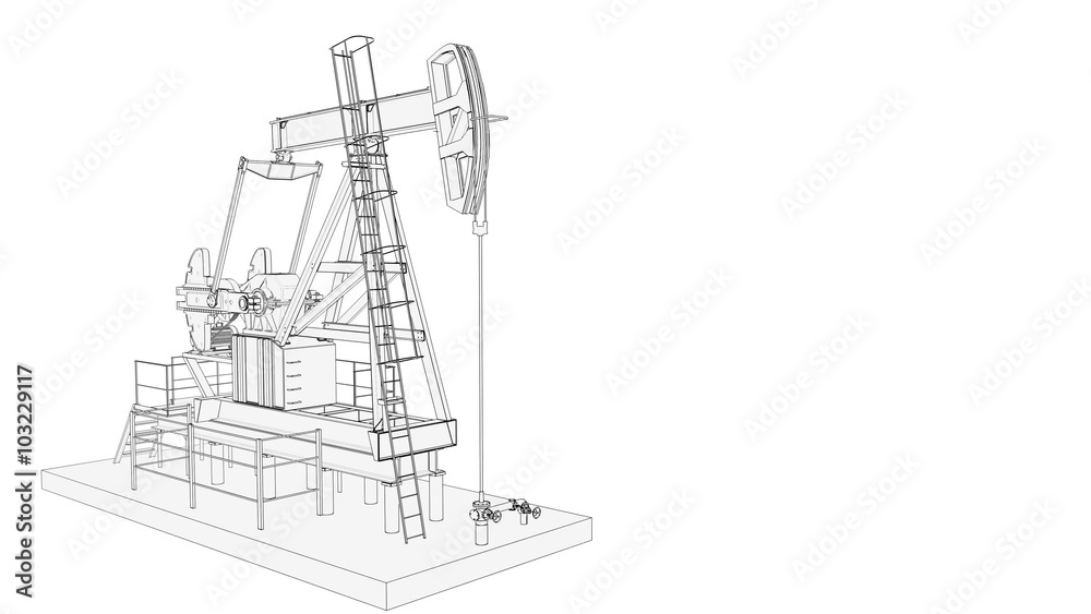 High detailed silhouette of working oil pump on white background High detailed silhouette of working oil pump on white background