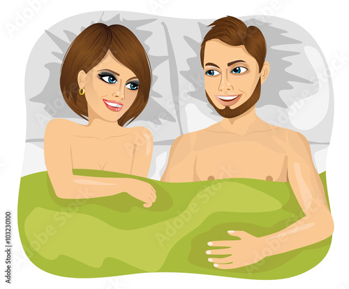 young happy couple in bed