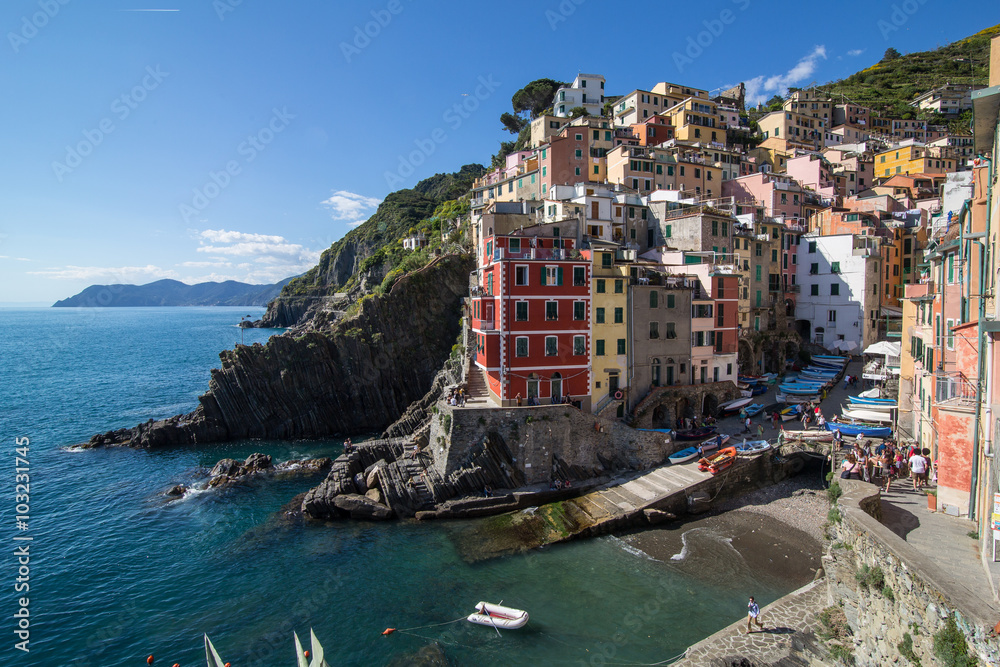 View of colorful houses and the harbor in Riomaggiore, Cinque Terre, Liguria, Italy (May 4, 2014)