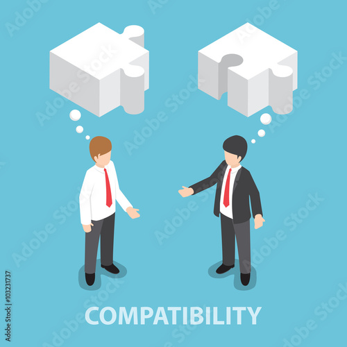 Isometric businessman in conversation with blank speech jigsaw s
