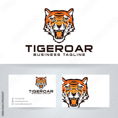 Fototapeta Naklejka Na Ścianę i Meble -  Tiger roar vector logo with business card template