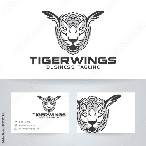 Fototapeta Naklejka Na Ścianę i Meble -  Tiger wings vector logo with business card template