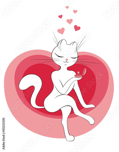 Kitty
кошечка сидит в кресле и рассматривает кольцо с бриллиантом