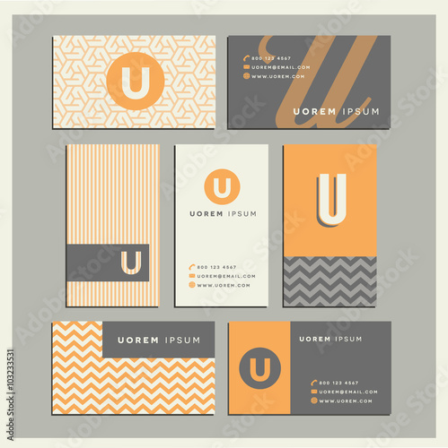 Set of coordinating business card designs with the letter u