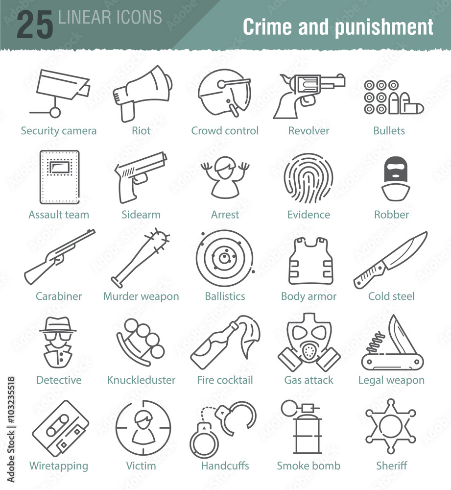 Vector linear icons set for police infographic Vector linear icons set for police infographic