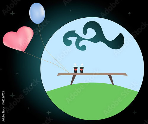 vector illustration of depicting philosophical topics: love, space and infinity