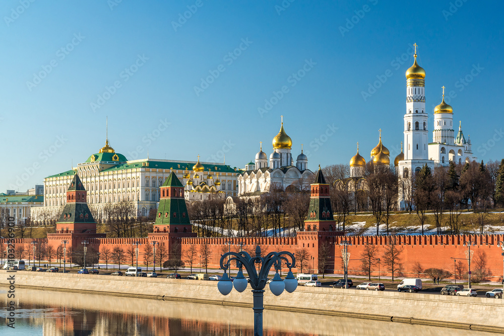 Panorama of  Moscow Kremlin on  sunny day, Russia