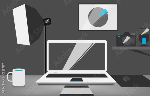 Vector image of the workplace of a photographer or designer