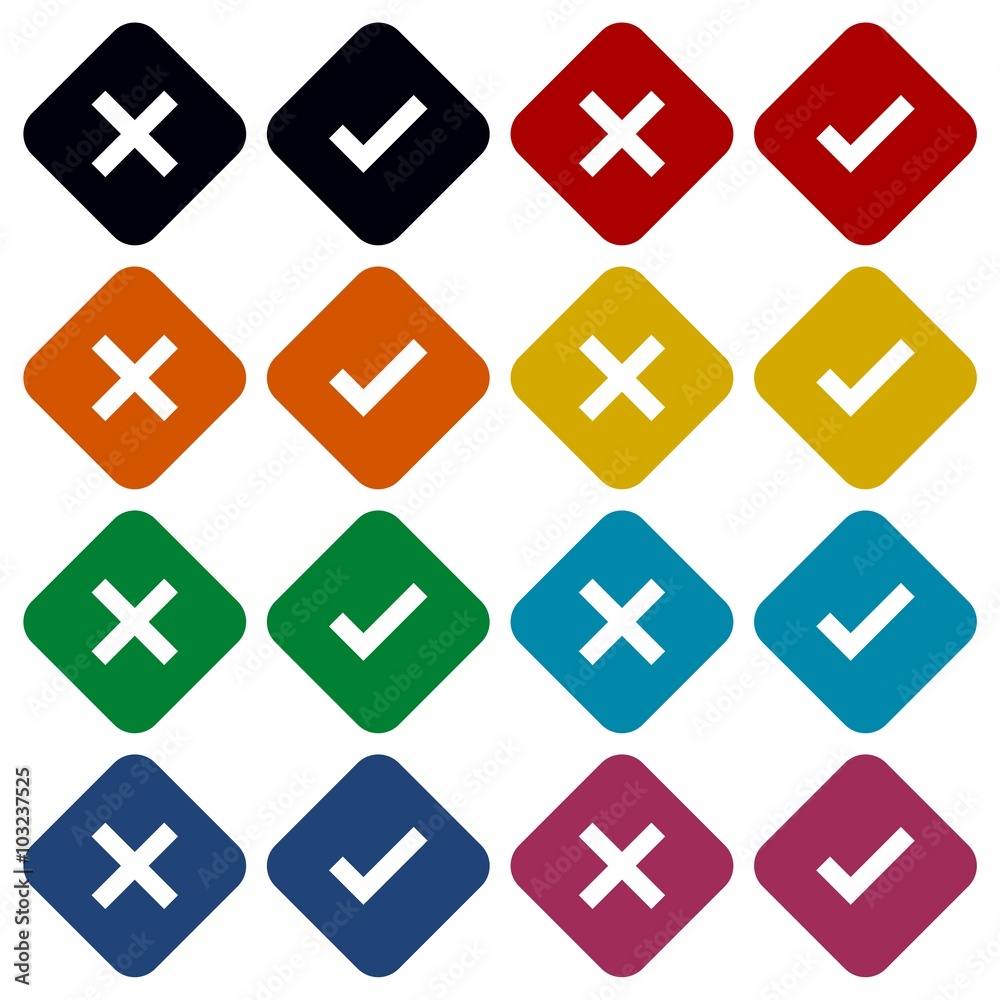 Check mark and x square icons set - Illustration Check mark and x square icons set - Illustration