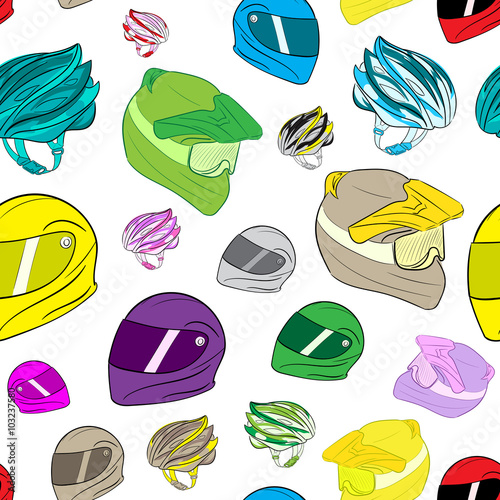 Seamless colorful motorcycle helmets