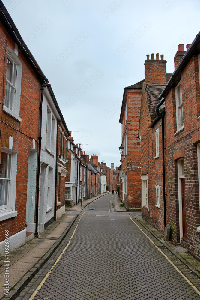 Narrow street architecture in Winchester, England.
