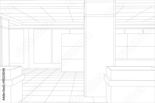 Interior office outlined. Tracing illustration of 3d