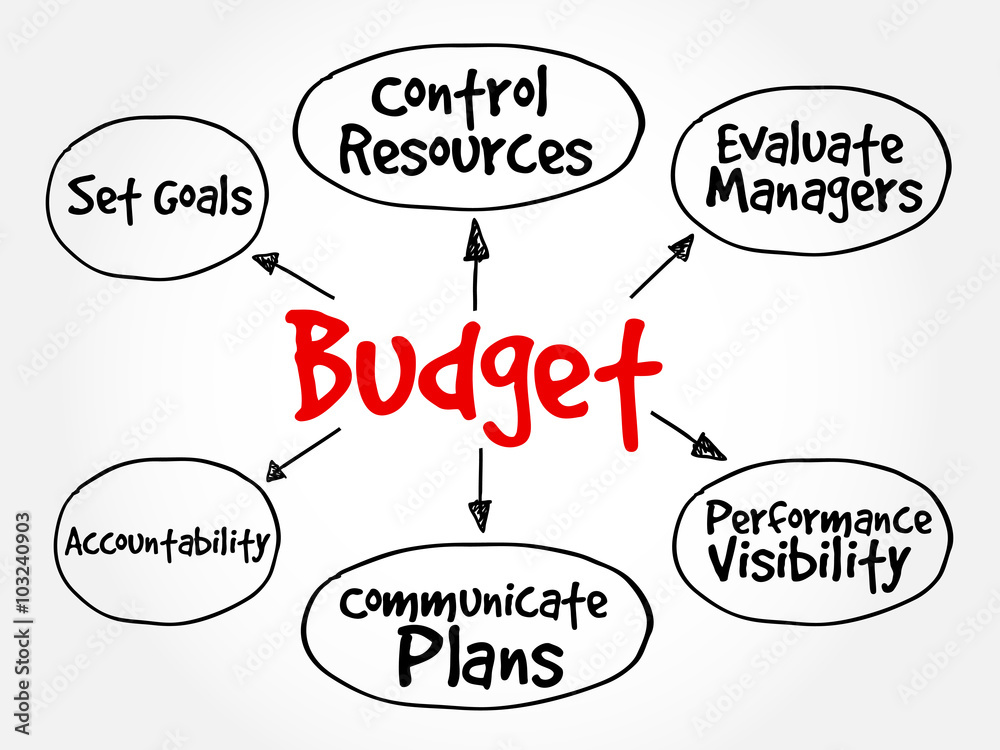 Purposes of maintaining Budget mind map flowchart business concept for presentations and reports