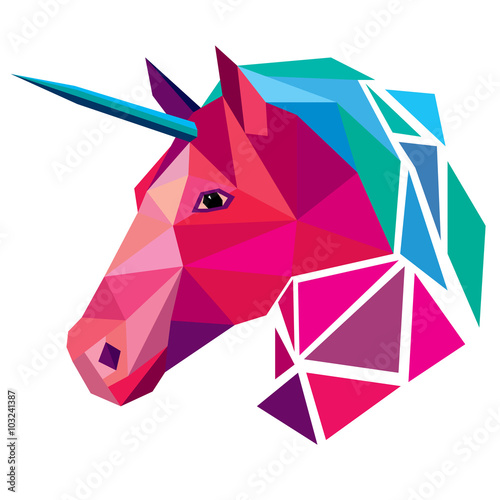 Unicorn head low poly design vector illustration isolated on white background.