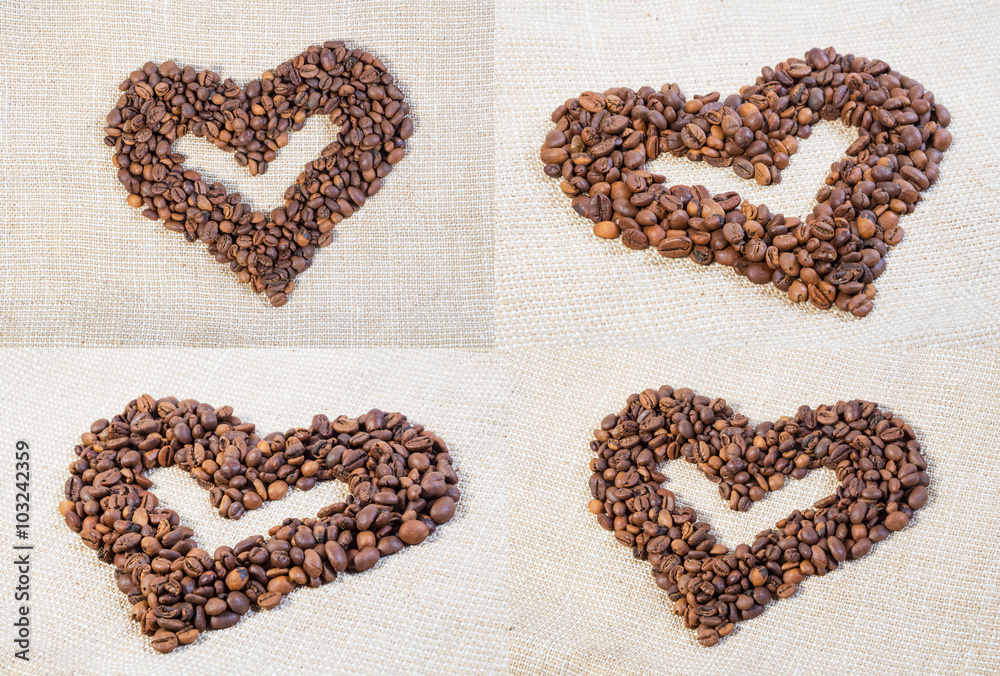 Set hearts of coffee beans Set hearts of coffee beans
