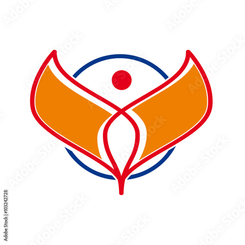 Vector sign man flying on the world