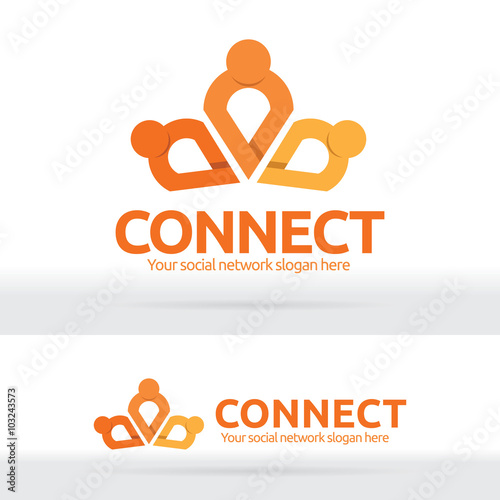 People Connect brand identity. Group of people meeting. Team work symbol. People holding hands. Communication company. Unity symbol. Crown sign.