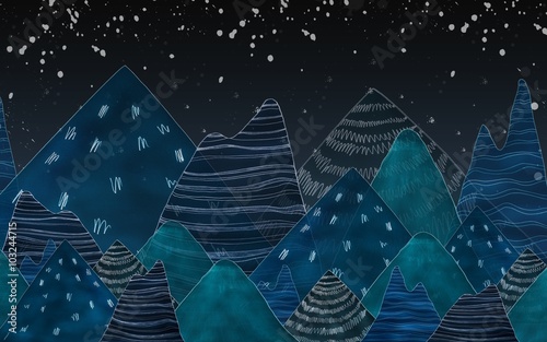 Dark blue mountains in the night.Used color tool and picture cre