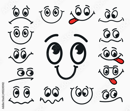 Cartoon facial expression of joy, of sadness, discontent. Emotio