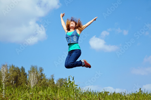 young woman jumping