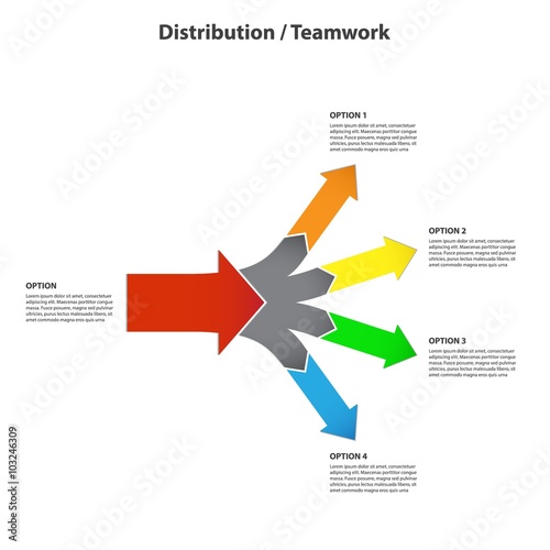Teamwork and Focus on Results - Bright Diverging Arrows, Isolated on a White Background - Vector Infographic