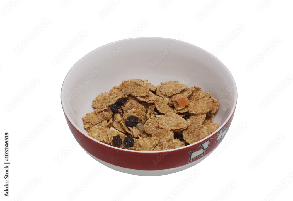 Muesli with raisins on the plate. Isolated Muesli with raisins on the plate. Isolated