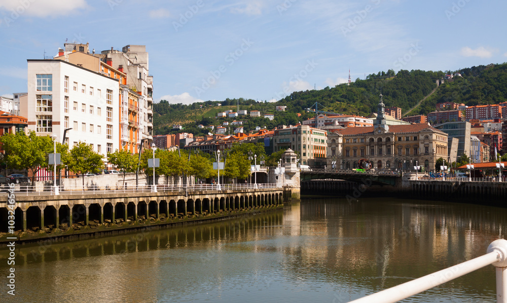 river and embankment  Bilbao, Spain