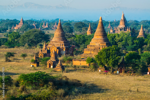 The ruin of ancient temple in Bagan City during sunset  Myanmar.