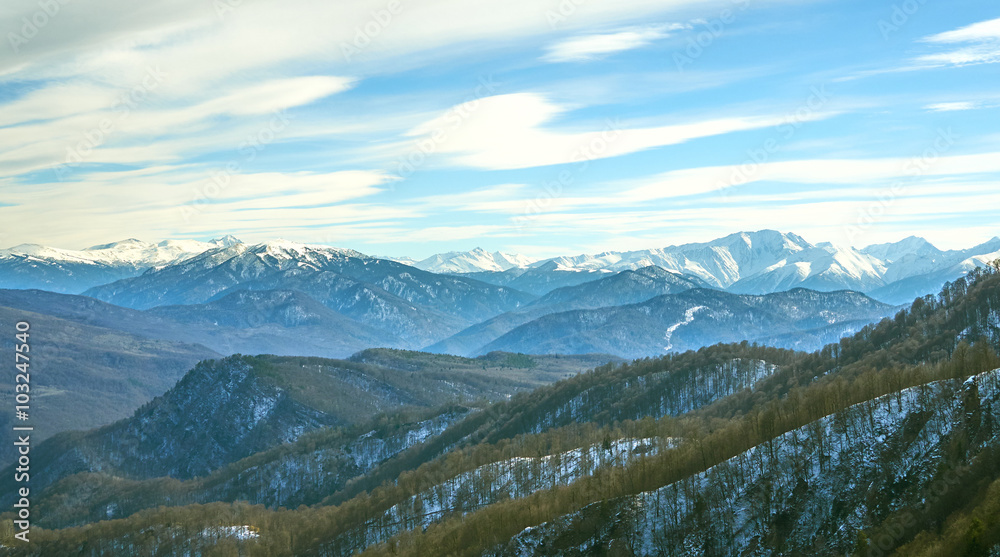 Caucasus mountains on a winter day.