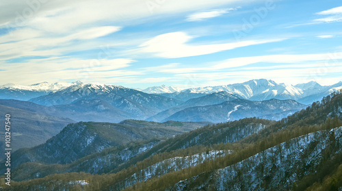 Caucasus mountains on a winter day.