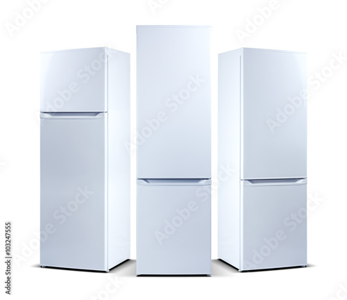 Three refrigerators isolated on white