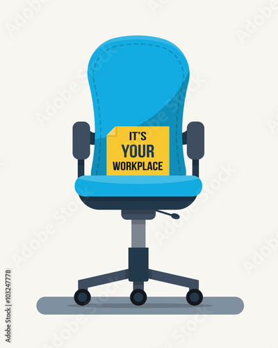 Office workplace chair with quote on paper. 