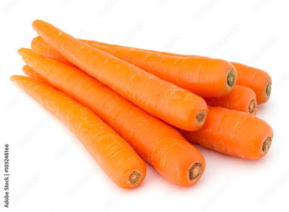 Sweet raw carrot tuber isolated on white background cutout Sweet raw carrot tuber isolated on white background cutout