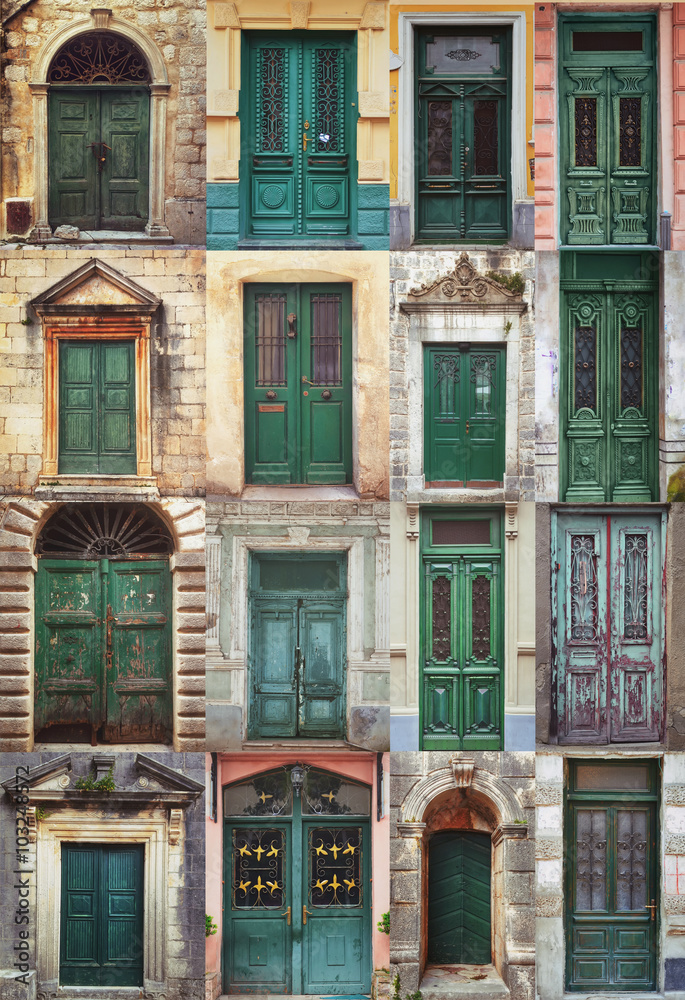 A photo collage of 16 colourful front doors to houses and homes A photo collage of 16 colourful front doors to houses and homes