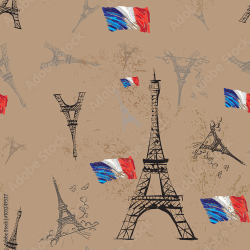 seamless texture tour Eiffel romantic vector illustration heart