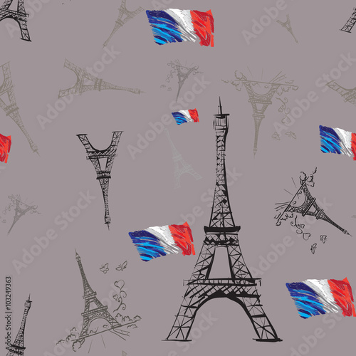 seamless texture tour Eiffel romantic vector illustration heart