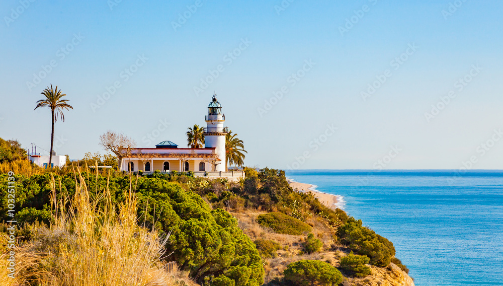 Lighthouse overlooking the Mediterranean near Calella, Costa Brava, Spain