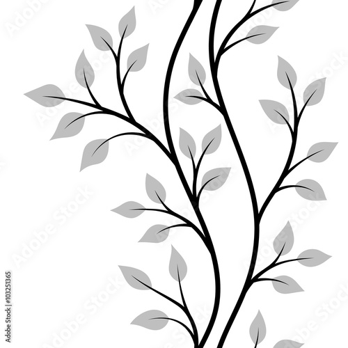 vector illustration, seamless pattern, decorative wavy tree branches with grey leaves