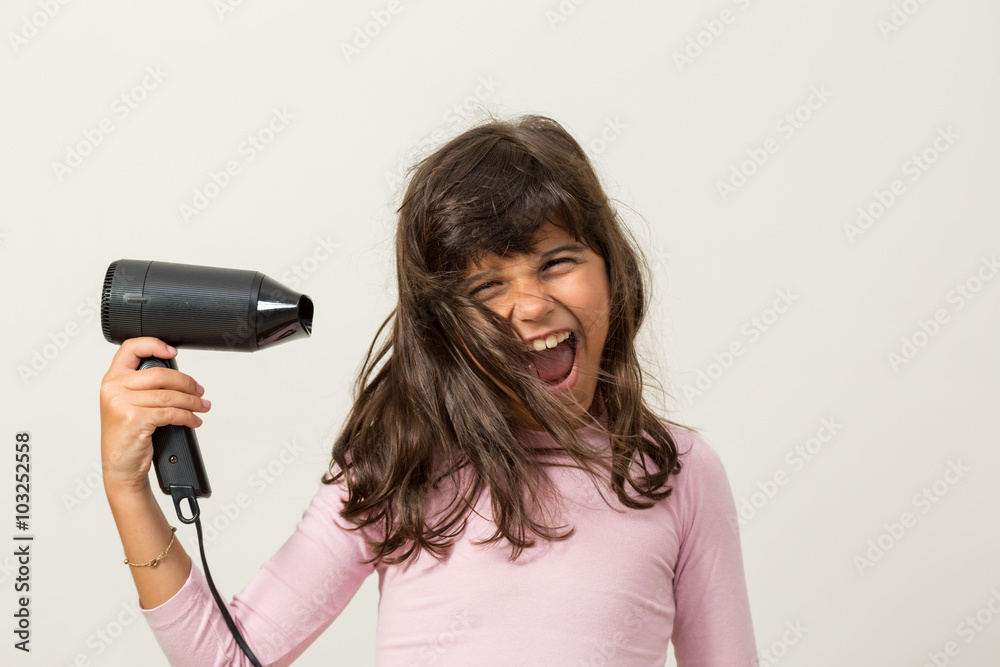 Girl with hairdryer Girl with hairdryer