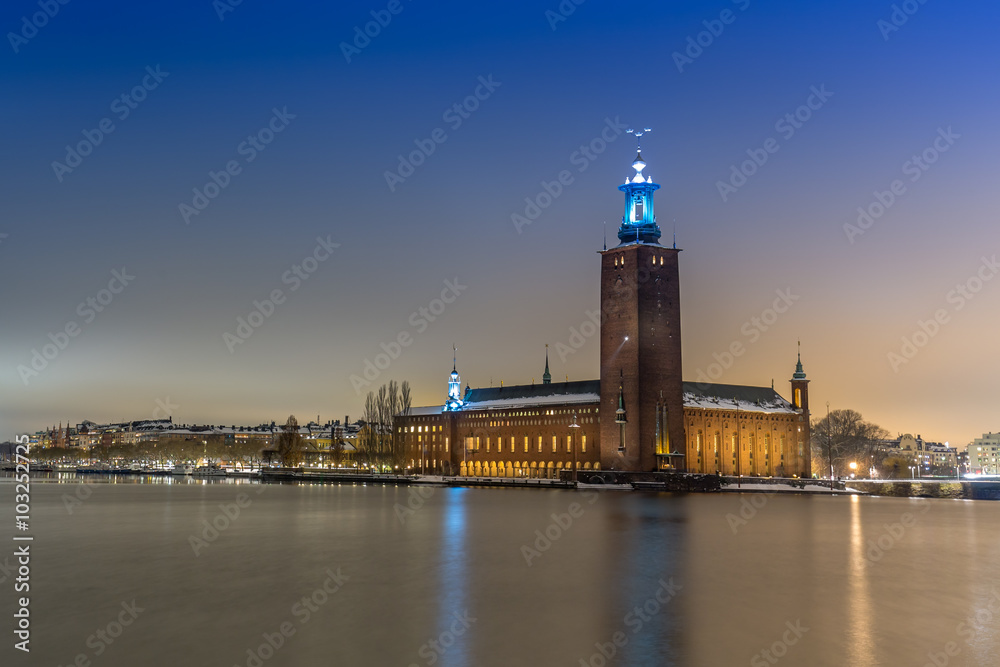 Stockholm city by night. City Hall