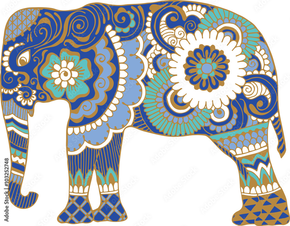 Naklejka premium Asian elephant with patterns