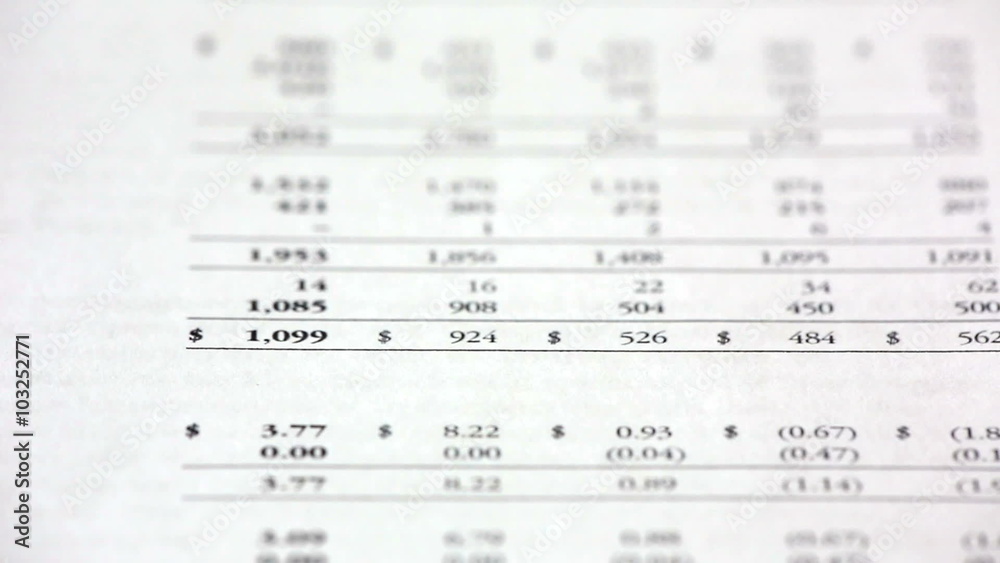 Financial statements of a company and the figures ( numbers ) passing in macro shot Financial statements of a company and the figures ( numbers ) passing in macro shot